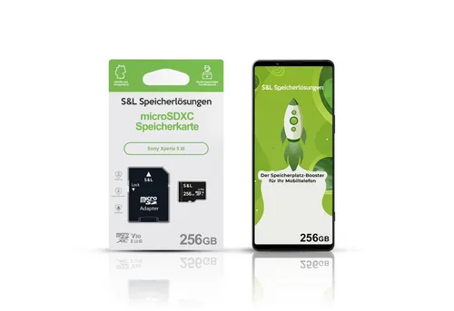 Tec-Expert microSD Karte S&L für Sony Xperia 5 III (256 GB, Class 10) - Hochwertige microSD Karte für Sony Xperia 5 III mit 256 GB. Stoßfest, wasserdicht und ideal für Multimedia-Inhalte. Garantierte Kompatibilität und geprüfte Qualität für Ihre Daten.