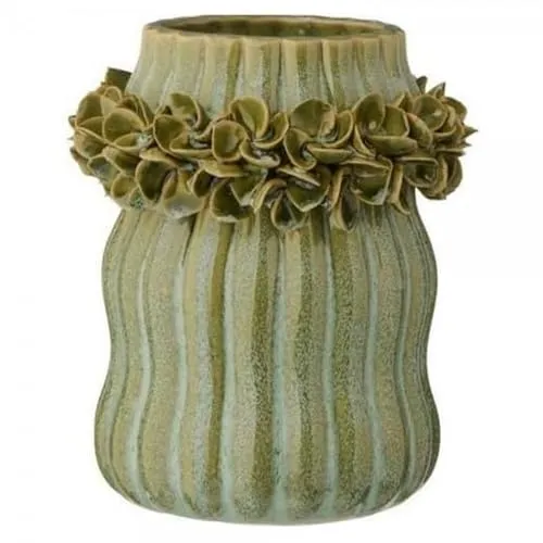 IB Laursen glasiert Hortensia Vase in staubig grün - Elegante Blumenvase aus Keramik mit einer Höhe von 15,5 cm, perfekt für stilvolle Wohnaccessoires und das Arrangieren von Blumen.