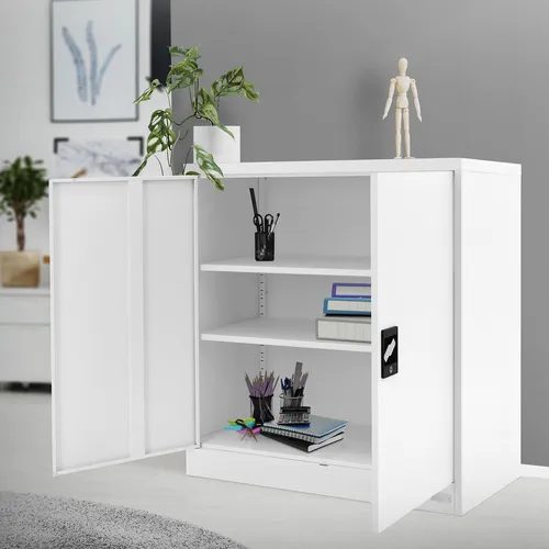 ML-Design Büroschrank Stahlschrank Aktenschrank Abschließbar Weiß 90x40x90cm - Büroschränke mit 2 abschließbaren Türen und verstellbaren Regalböden für optimale Organisation und Sicherheit. Robuste Stahlkonstruktion in elegantem Weiß, ideal für jedes Büro oder Homeoffice.