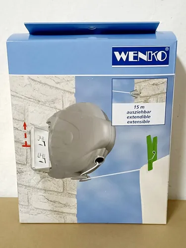 WENKO Wäsche Leine Jumbo bis 15 M Kunststoff mit Automatik Trockner ausziehbar