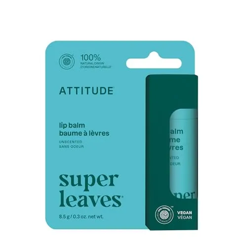 ATTITUDE Plastic-free Lip Balm, EWG Verified Plant- and Mineral-Based Ingredients, Vegan, Unscented, 8.5 g