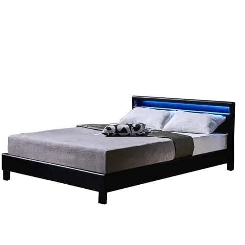 HOME DELUXE Bett LED Bett ASTRO - 2-tlg. Set mit Lattenrost - Bett und Lattenrost in einem Set, mit extra großem gepolstertem Kopfteil und LED-Beleuchtung für ein modernes Schlafzimmerdesign.