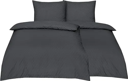 Betz Bettwäsche 100% Baumwolle Elegant 4 teilig - Bettwäsche Set mit Reißverschluss - Größe 155/220 cm + 80/80 cm Farbe Grau