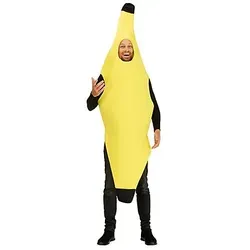 Kostüm Banane, unisex - Kostüme: Knallgelbes Bananen-Kostüm für fruchtige Auftritte – ideal für Fasching und Mottopartys, mit wärmendem oder luftigem Tragekomfort!
