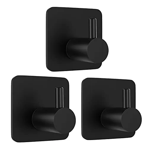 JOPHEK Handtuchhaken 3 Stück, Haken Selbstklebende, bad und Küche Handtuchhalter, Kleiderhaken, Ohne Bohren, für Haus, Küche, Bad, Büro, Schwarz