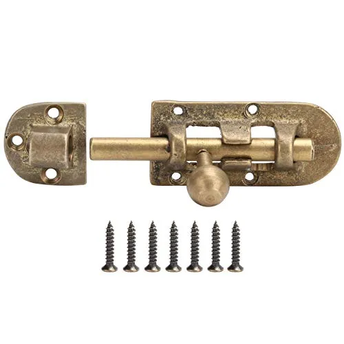 Bolzenriegel Türriegel mit Runde Griff, 100 x 30 mm Chinesische Art Antike Torriegel Vintage Messing Deko Verrieglung Torschieber Schiebeschloss für Tor, Holztür, Sektionaltor