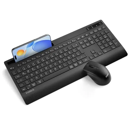 Inateck Tastatur Maus Set Kabellos,Funktastatur QWERTZ in voller Größe,3 Bluetooth,mit Handballenauflage, KI-Function, Geräuschlos Tastatur für Mac, Windows, Laptop, PC,Smart TV,KB06006