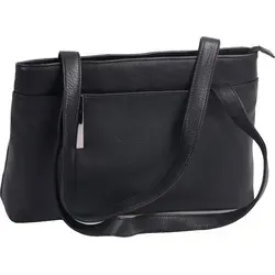 Große Ledershopper mit geteiltem Hauptfach - Schwarz - Eleganter Shopper mit praktischem Reißverschluss und vielseitigen Fächern. Ideal für den täglichen Gebrauch und bietet Platz für alles Wichtige. Maße: ca. 36 x 24 x 8 cm.