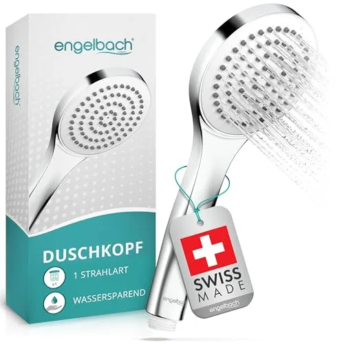 Engelbach® Duschkopf wassersparend – Hergestellt in der Schweiz | Universal Duschbrause (9L/Min), Brausekopf, Shower Head, Chrom