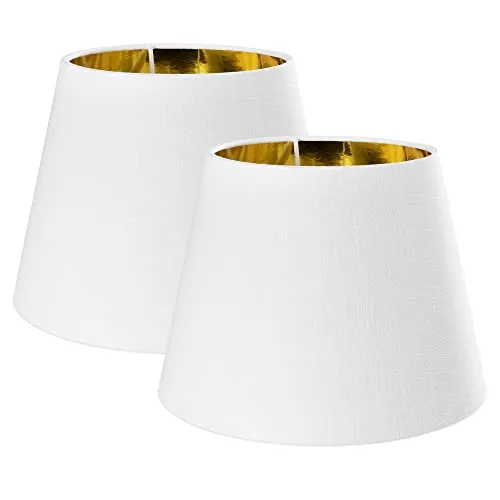 Navaris 2x Lampenschirm Tischlampe E27 - stilvolles Set für Deine Leuchten - Lampenschirme für Tischlampen, aus weißem Leinen mit gold-folierter Innenseite, ideal für einen modernen Look und kreative Kombinationen.