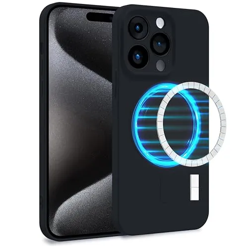 MyGadget Hülle für Apple iPhone 15 Pro [ kompatibel mit MagSafe ] - Zweilagige Handyhülle mit Kameraschutz - Cover mit Innenfutter & Silikon außen - Schwarz