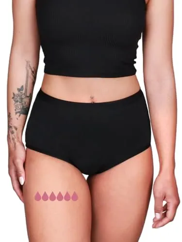 Taynie Comfort Bamboo Ultra Perioden Unterwäsche Starke Blutung - auslaufsichere & atmungsaktive Menstruationsunterwäsche - ersetzt 6 Tampons, Periodenslip bis 12 Std, waschbar 60°C (40, Schwarz)