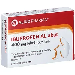 Ibuprofen AL akut 400mg - Arzneimittel zur schnellen Linderung von leichten bis mäßig starken Schmerzen und Fieber. Bewährter Wirkstoff mit schmerzlindernden und entzündungshemmenden Eigenschaften, ideal für Kopfschmerzen, Zahnschmerzen und Regelschmerzen.
