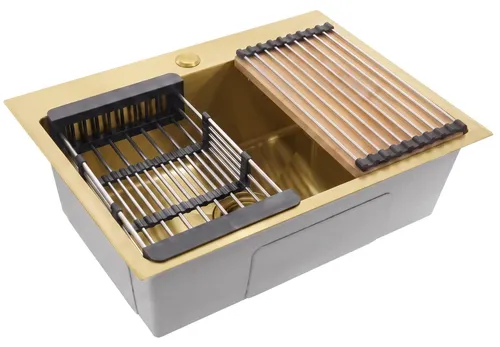 Edelstahlspüle REA Liam mit 3 Accessoires in Brush Gold