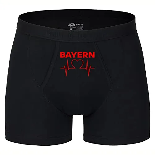 multifanshop Herren Boxer Short - Bayern - Herzschlag - Druck rot - Unterwäsche Größe L schwarz