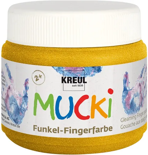 Kreul Bastelfarbe Mucki Funkel-Fingerfarbe Goldschatz 150 ml - Goldene Farbe für kreative Projekte, ideal für Kinder und Bastelspaß