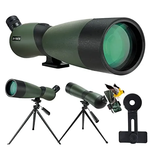 25-75X Spektiv, Teleskope-Wasserdichtes Zielfernrohr mit BAK4 Prisma Stativ Telefon Adapter Tragetasche, für Zielschießen Vogelbeobachtung Wildtiere, Mond