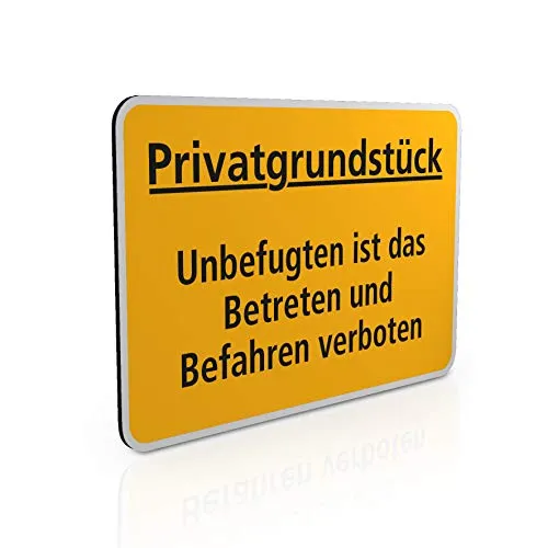 Betriebsausstattung24 Hinweisschild Privatgrundstück - Unbefugten ist das Betreten und Befahren verboten - Querformat 30,0 x 20,0 cm - 2mm (Aluminium Verbundplatte, Gelb)