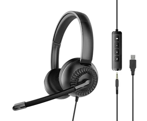 METIS USB - Stereo Headset mit Kabel, leicht und bequem für Home Office und Videoanrufe, inklusive Lautstärkeregelung und Mute-Funktion