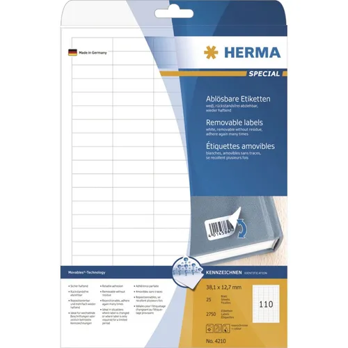 Herma 4210 ablösbar Universal-Etiketten 3.81x1.27 cm (25 Blatt (2750 Etiketten))