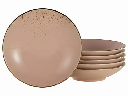 CreaTable 21969 Serie NATURE COLLECTION Rosé 6-teiliges Geschirrset - Suppenteller aus Steinzeug, spülmaschinen- und mikrowellengeeignet, mit einzigartigem Naturdesign für eine warme Atmosphäre.