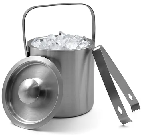 Stephans Möbelbörse 1.2L Eiswürfelbehälter, Edelstahl Eiskübel mit Luftdichtem Deckel, Sieb und Eiszange, Doppelwandiger Isolierter Eiskübel, Eiswürfelkübel, Eiswürfel-Eimer, für Bar Party Hause