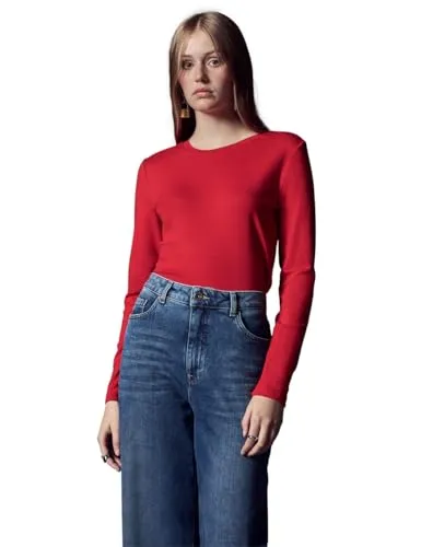 Street One Studio Damen Basic Langarmshirt - Tops, T-Shirts & Blusen für Damen – Bequemes Langarmshirt mit Rippenstruktur und Stretchanteil, perfekt als Unterziehshirt geeignet.