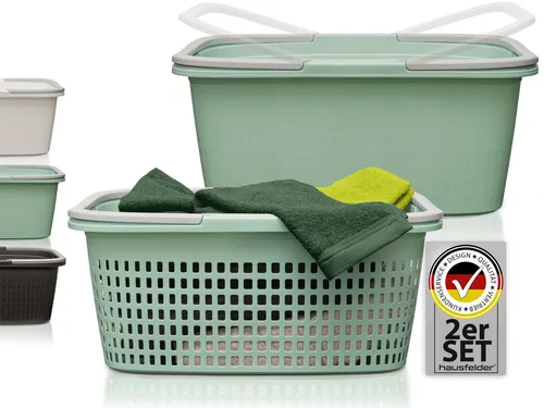 Hausfelder Wäschekorb Set 58x37x25cm - 35 l - Praktisches Wäschekorb Set mit klappbaren Henkeln, ideal für den täglichen Einsatz. Robust und stapelbar, aus BPA-freiem Kunststoff, für bis zu 15 kg Wäsche. Perfekt zum Sortieren und Transportieren!