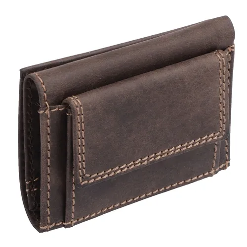 Dunkelbraune Fettleder-Minibörse, Scheingröße - Portemonnaies mit ganzem Scheinfach und Kreditkartenfach, kompaktes Design 9x6cm für optimale Handlichkeit.