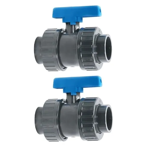 HAF 2x PVC 2 Wege Kugelhahn 50mm mit Blauem Griff - Hochwertige PVC Kugelhähne mit blauem Griff, ideal für vielseitige Verrohrungen und besonders langlebig. Optimal für Pool- und Teichbau sowie Abwassersysteme.
