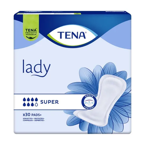 TENA Lady Super, 30 Stück - Inkontinenzeinlagen mit Dreifachschutz für Frauen, bieten zuverlässigen Schutz bei mittlerer Blasenschwäche und maximalen Komfort dank Silky Softness Oberfläche.