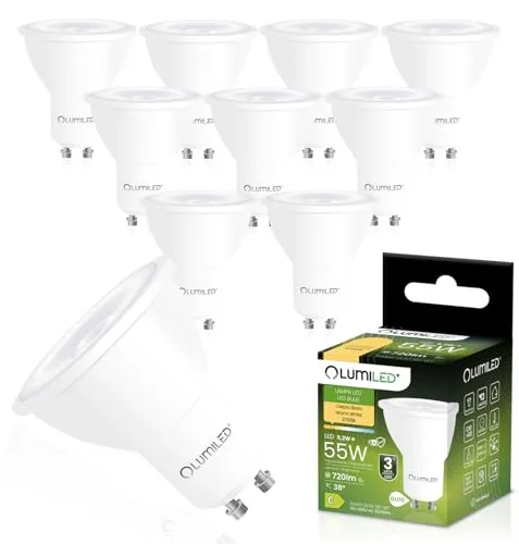 Lumiled LED Leuchtmittel GU10 PAR16 Energieklasse C 5,2W Ersetzt 55W 720lm 2700K Warmweiß Lampe 38° Abstrahlwinkel – 10er Pack Energieeffizient Nicht dimmbar Komfortlicht Spotbeleuchtung