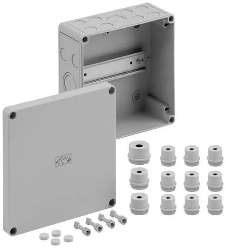 Spelsberg RK 4/18-L Leergehäuse - Reihenklemmengehäuse mit IP54/IP66 Schutz, ideal für sichere Standardinstallationen im Innenbereich, inklusive 8 Anbaustutzen für flexible Anwendungen.