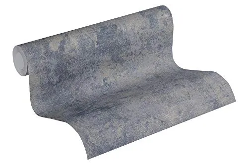 Livingwalls Vliestapete New Walls Tapete Urban Grace Vintage Uni Optik 10,05 m x 0,53 m blau grau metallic Made in Germany 374255 37425-5