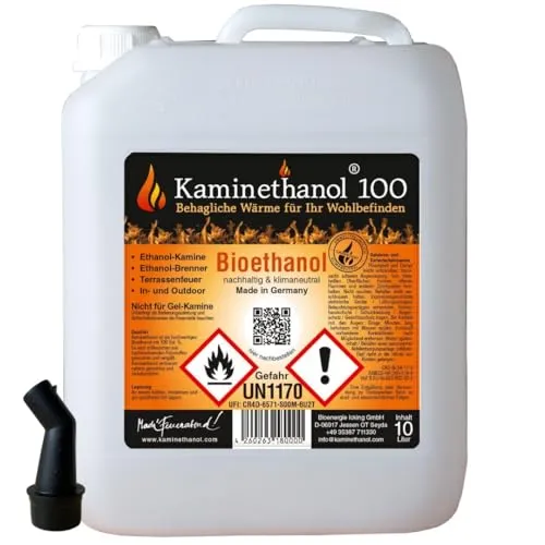 L Bioethanol 100% Ethanol 90 Liter Bio Alkohol 10 L Kanister Kamin Ausgießer 90