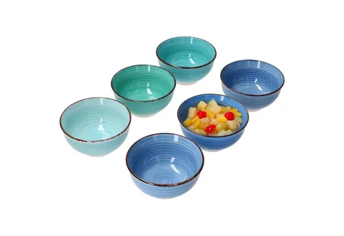 MamboCat Müslischale Blue 6er Set - 6-teiliges Snack- & Dip-Schalen Set in verschiedenen Blau-Tönen, ideal für Desserts und Snacks, aus hochwertigem Steingut gefertigt.
