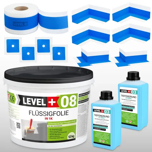 Flüssigfolie 12 kg Badabdichtung Dichtset - Dichtmaterialien für Badezimmer, schimmelresistent und wasserdicht, ideal für die Abdichtung von bis zu 10 m².