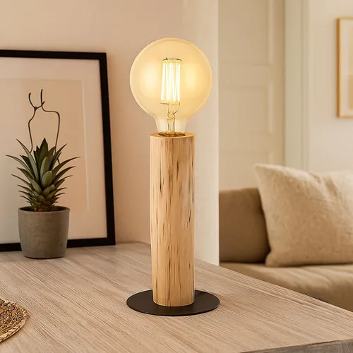 LED Tischlampe Holzleuchte Vintage, 1x 4W 320Lm warmweiß - Tischleuchten - Stilvolle Kombination aus schwarzem Metall und naturfarbenem Holz, sorgt für gemütliches Licht mit 1700K und ist ideal für stimmungsvolle Raumgestaltung.