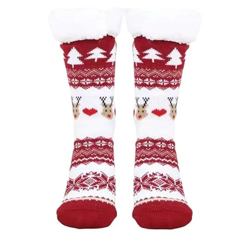 Ramona Lippert Weihnachtssocken Socken Thermosocken Damen Herren Kinder Weihnachten Kuschelsocken Stoppersocken weiß rot Rentier Größe 35-42