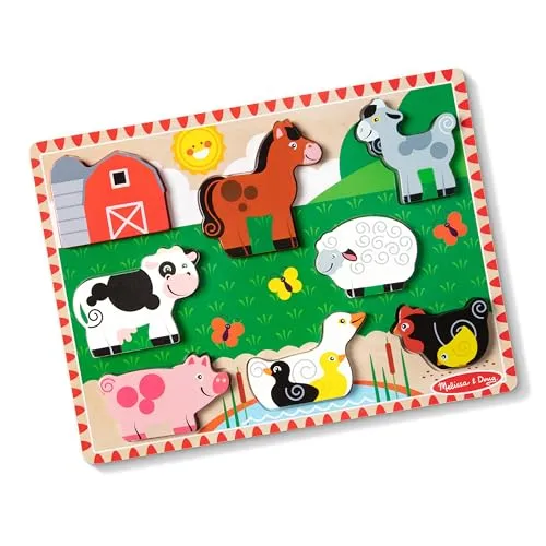 Melissa & Doug - Bauernhof Spieltiere Puzzle - 8-teiliges Holzpuzzle mit dicken Puzzleteilen als eigenständige Spielfiguren, zum Puzzlen und fantasievollem Spielen, für Kinder ab 2 Jahren