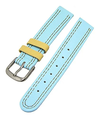Uhrenarmband Kinder Kalbleder Hellblau mit Beiger Naht 16mm Dornschließe