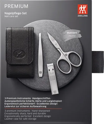 Zwilling Maniküre-Set Premium 98642-004-0 - 3-teiliges Maniküre-Set aus hochwertigem rostfreiem Edelstahl, inklusive Echt Leder Etui. Ideal für die tägliche Nagelpflege und perfekt für Reisen.