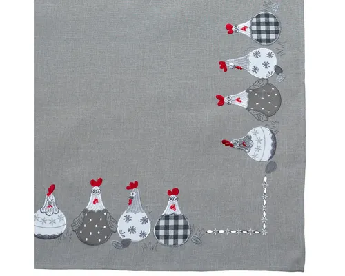 matches21 HOME & HOBBY Tischdecke Tischdecke TAMI 85 x 85 cm lustige Hühnerstickerei grau Landhausstil (1-tlg), Pflegeleicht & maschinenwaschbar bis 30° C