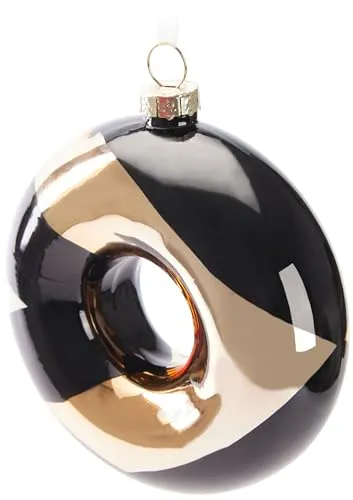 BRUBAKER Premium Weihnachtskugel Donut - Gold, Schwarz und Weiß Pfeil Muster - 10 cm Baumkugel aus Glas - Handbemalter Christbaumschmuck Anhänger - Luxus Weihnachtsdeko Christbaumkugel