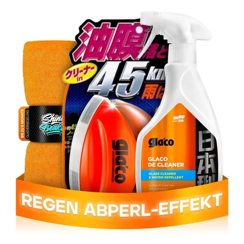 Soft99 Glaco Q & Glaco De Cleaner Auto Scheiben Glas Versiegelung Set plus Tuch