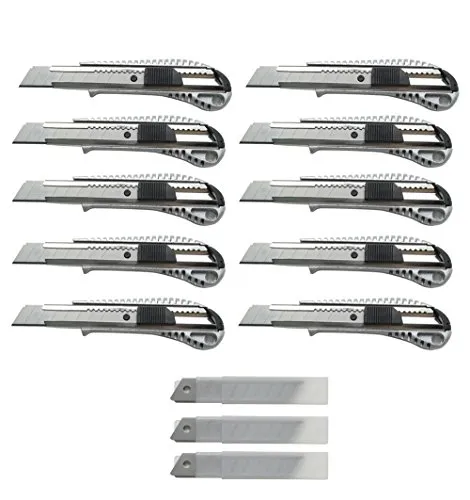 Stk. Alu Cuttermesser 18mm + 30 Ersatzklingen Teppichmesser Mehrzweck Messer Allzweckmesser Druckguss Cutter Aluminiumcutter Aluminiumgehäuse Aluminium Cutter Klingen 10