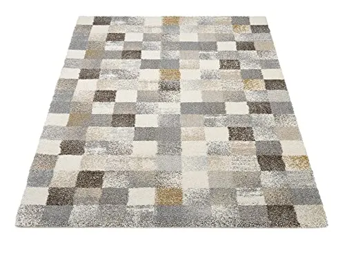 OCI New Villa Squares Teppich 912 grau-Creme 65 x 130 cm - Teppich aus 100% Polypropylen, modernes Design und Öko-Tex Standard 100, ideal für ein stilvolles Zuhause.