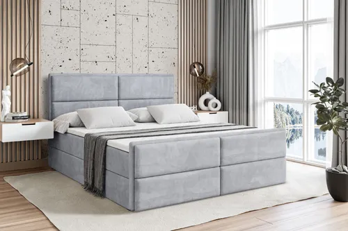 ALTDECOR Boxspringbett AURA-Z 160x200 cm - Hellgrau Samt mit Topper und Bettkästen - Kompaktes Boxspringbett mit zwei Bettkästen für mehr Stauraum. Inklusive hochwertigem Topper für zusätzlichen Komfort. Robuste Konstruktion mit strapazierfähigem Polsterstoff sorgt für langlebige Nutzung.