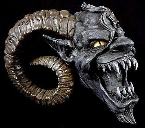 Markus Mayer Teufelskopf mit Hörnern - Gothic Totenkopf Figur - Handbemalte Kunststein-Figur, 24 cm hoch und 35 cm breit. Diese Gothic-Dekoration bringt einen teuflischen Akzent in dein Zuhause.