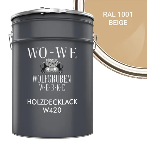 WO-WE Holzfarbe Wetterschutzfarbe Beige RAL 1001 - 5L - Hochwertige Holzschutzfarbe für Innen und Außen. Einfache Verarbeitung, hohe Deckkraft und schnelltrocknend für attraktive Holzoberflächen.